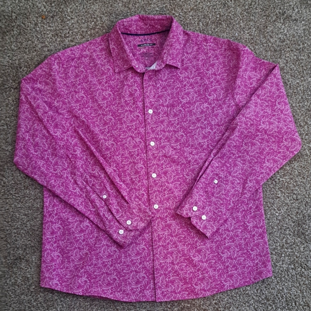 Apt 9 Men's Dress Shirt Premier Flex Regular Fit - Small Leaves Pattern